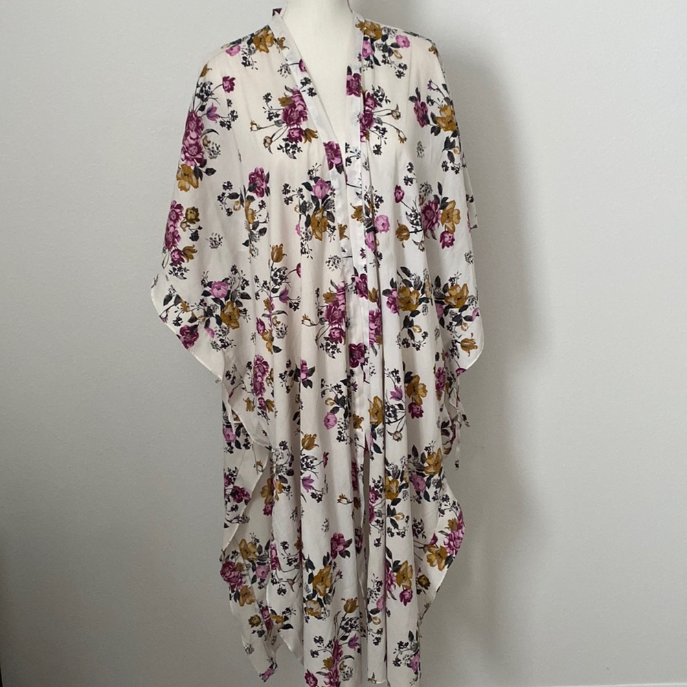 Torrid Womens Kaftan OS Floral Satin Open Front Festival Long Duster Mul…